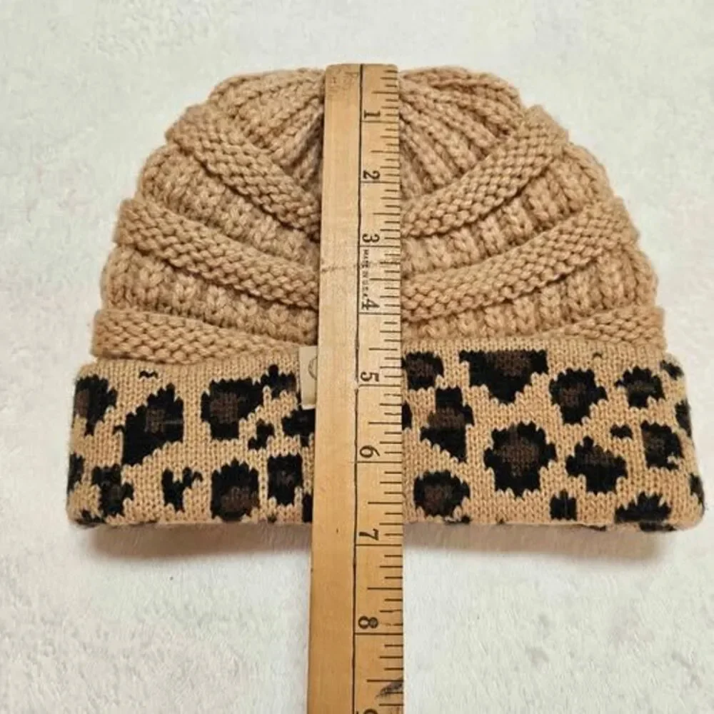CC Exclusives Kids 2-5 Years Leopard Animal Print Ribbed Knit Beanie Hat